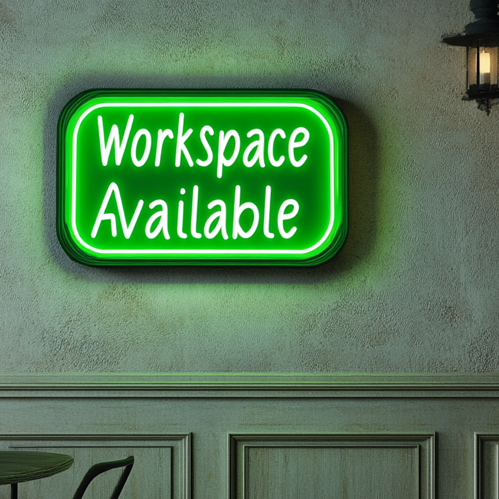 "Workspace Available" - Green Neon Sign, 18 Inches