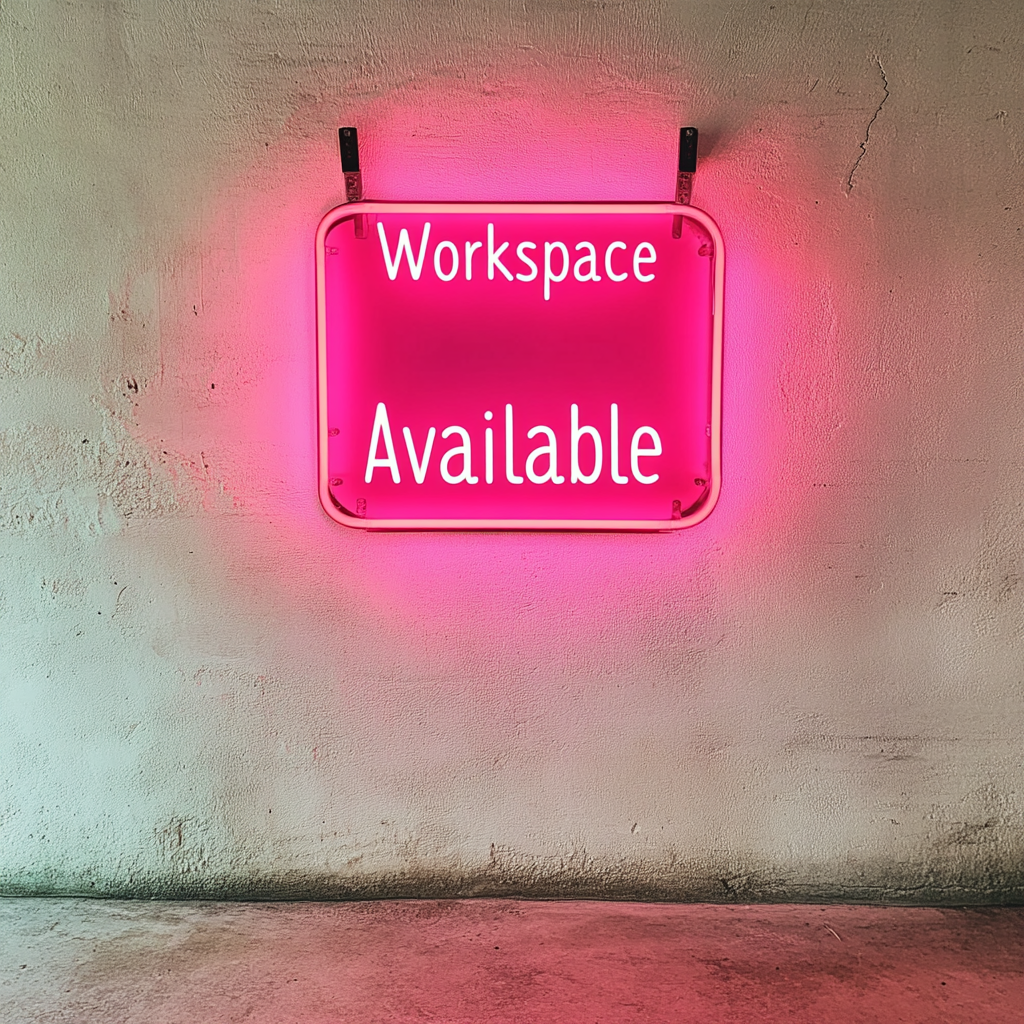 "Workspace Available" - Pink Neon Sign, 18 Inches