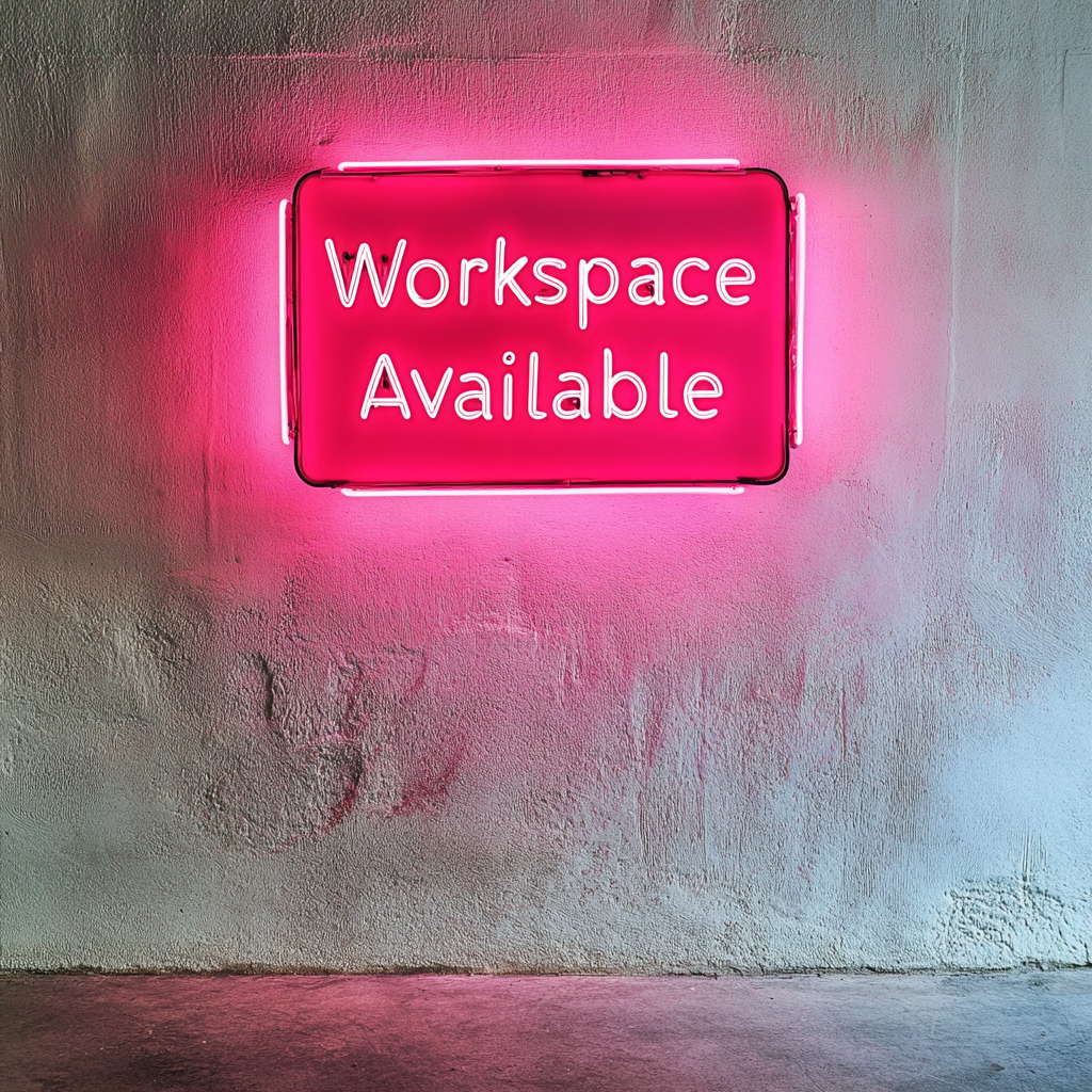 "Workspace Available" - Pink Neon Sign, 18 Inches