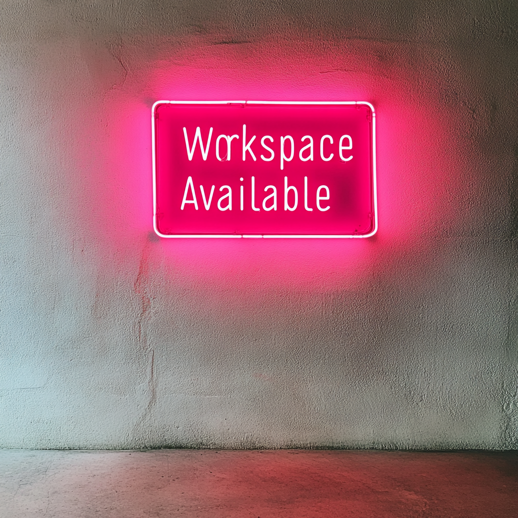 "Workspace Available" - Pink Neon Sign, 18 Inches