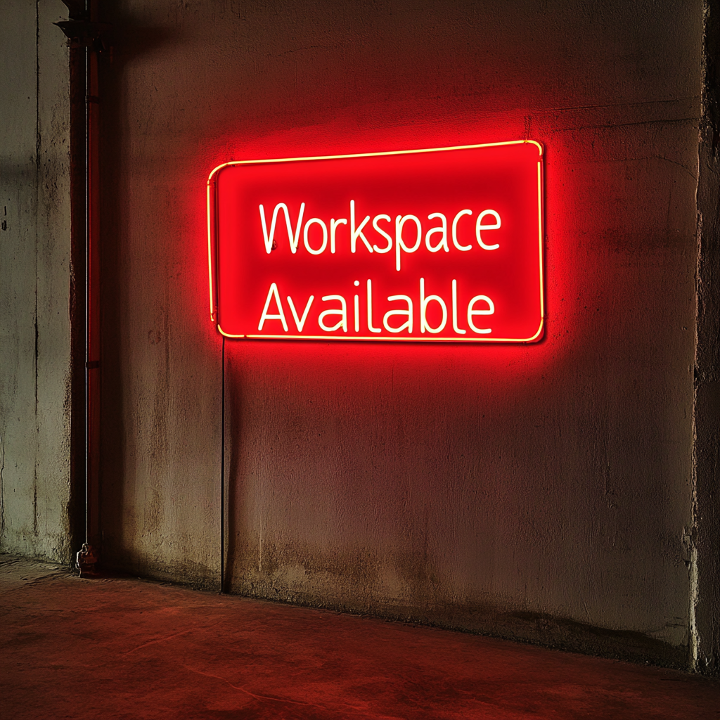 "Workspace Available" - Red Neon Sign, 18 Inches