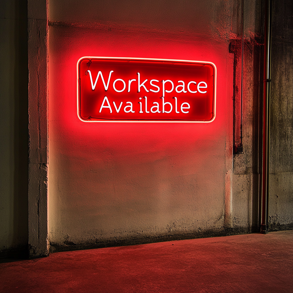 "Workspace Available" - Red Neon Sign, 18 Inches