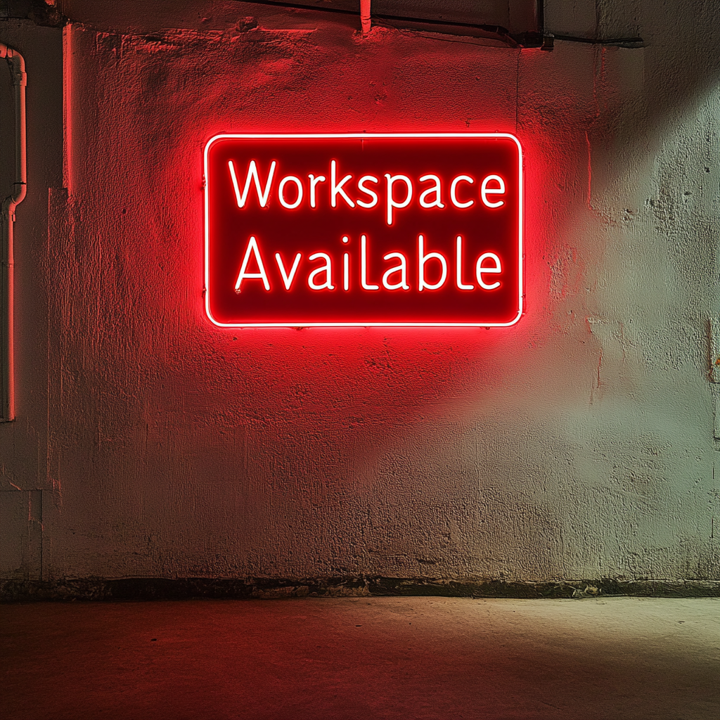 "Workspace Available" - Red Neon Sign, 18 Inches