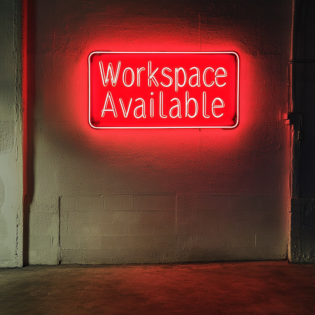 "Workspace Available" - Red Neon Sign, 18 Inches