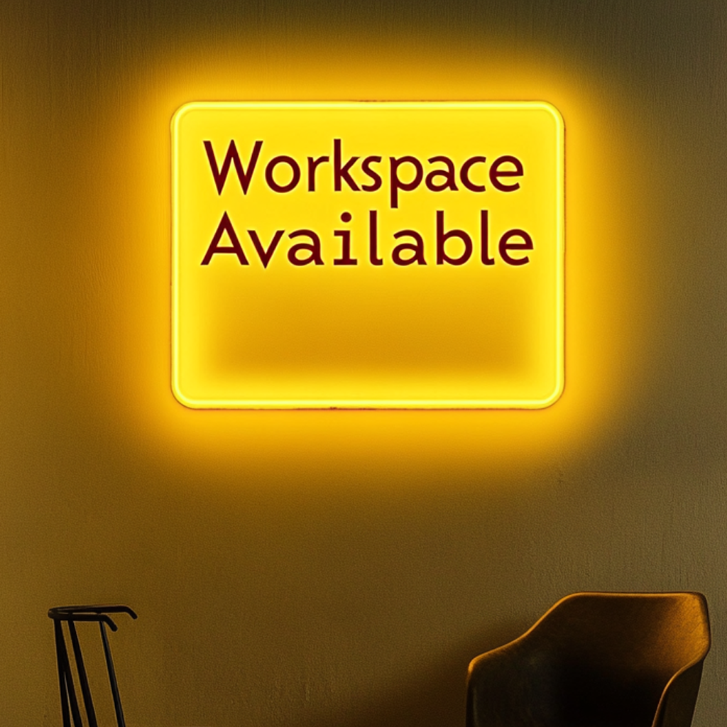 "Workspace Available" - Yellow Neon Sign, 24 Inches