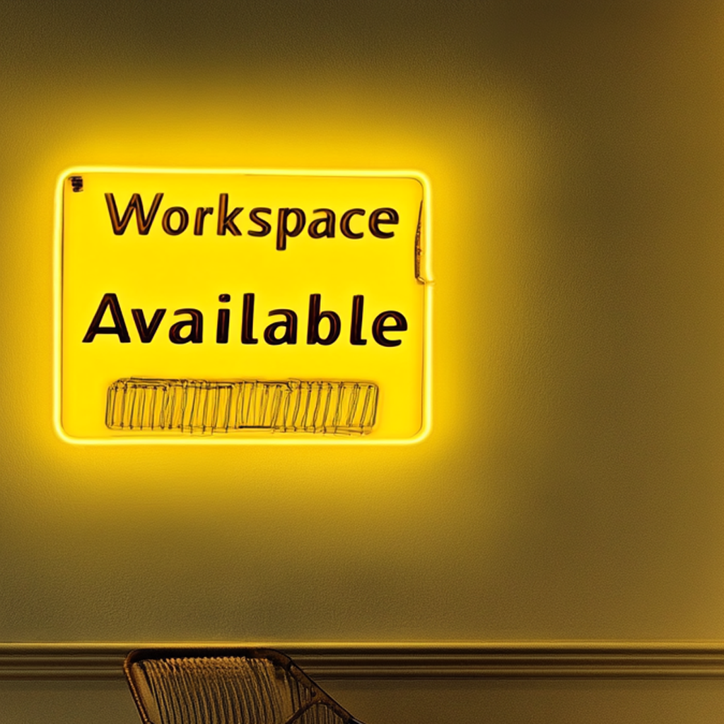 "Workspace Available" - Yellow Neon Sign, 18 Inches