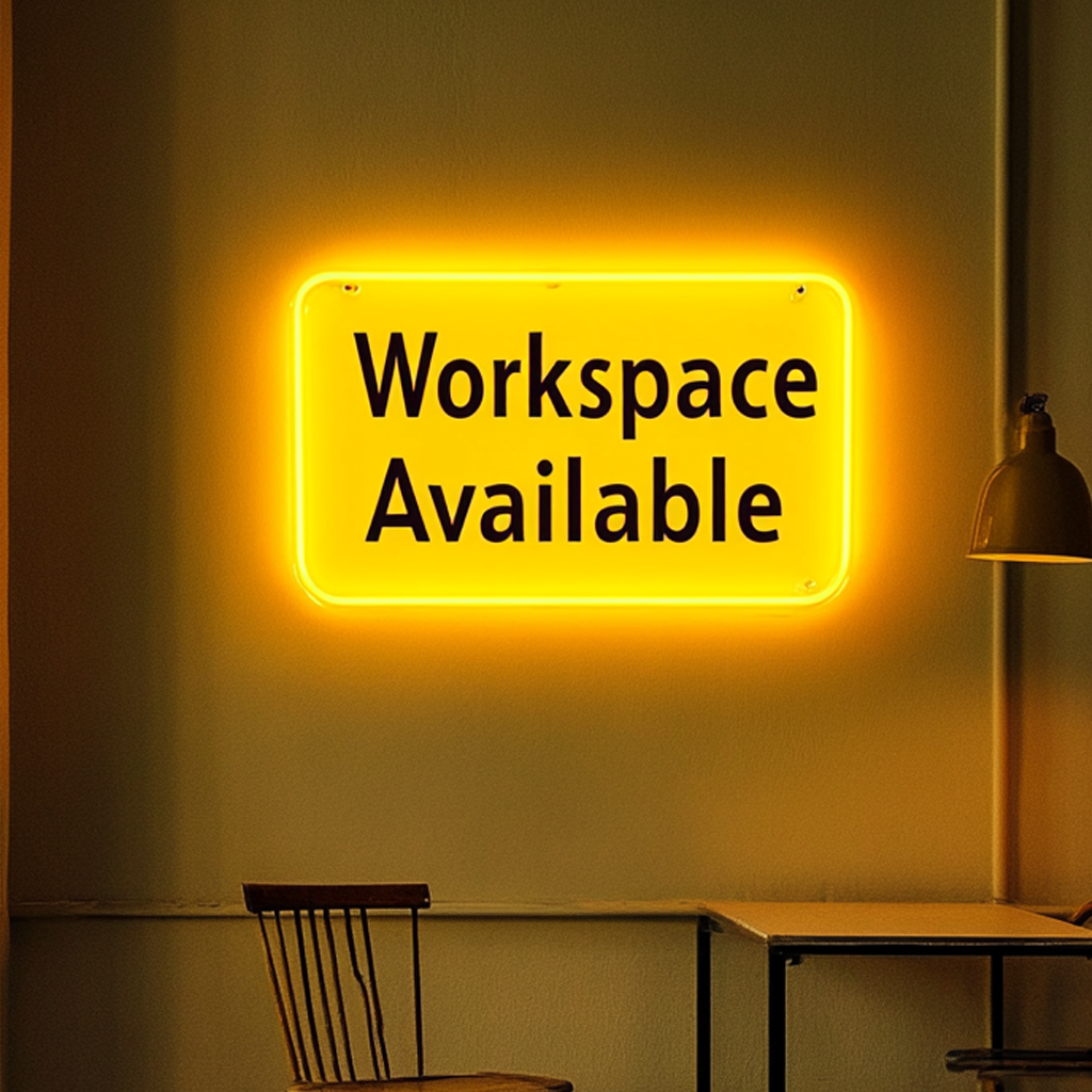 "Workspace Available" - Yellow Neon Sign, 18 Inches