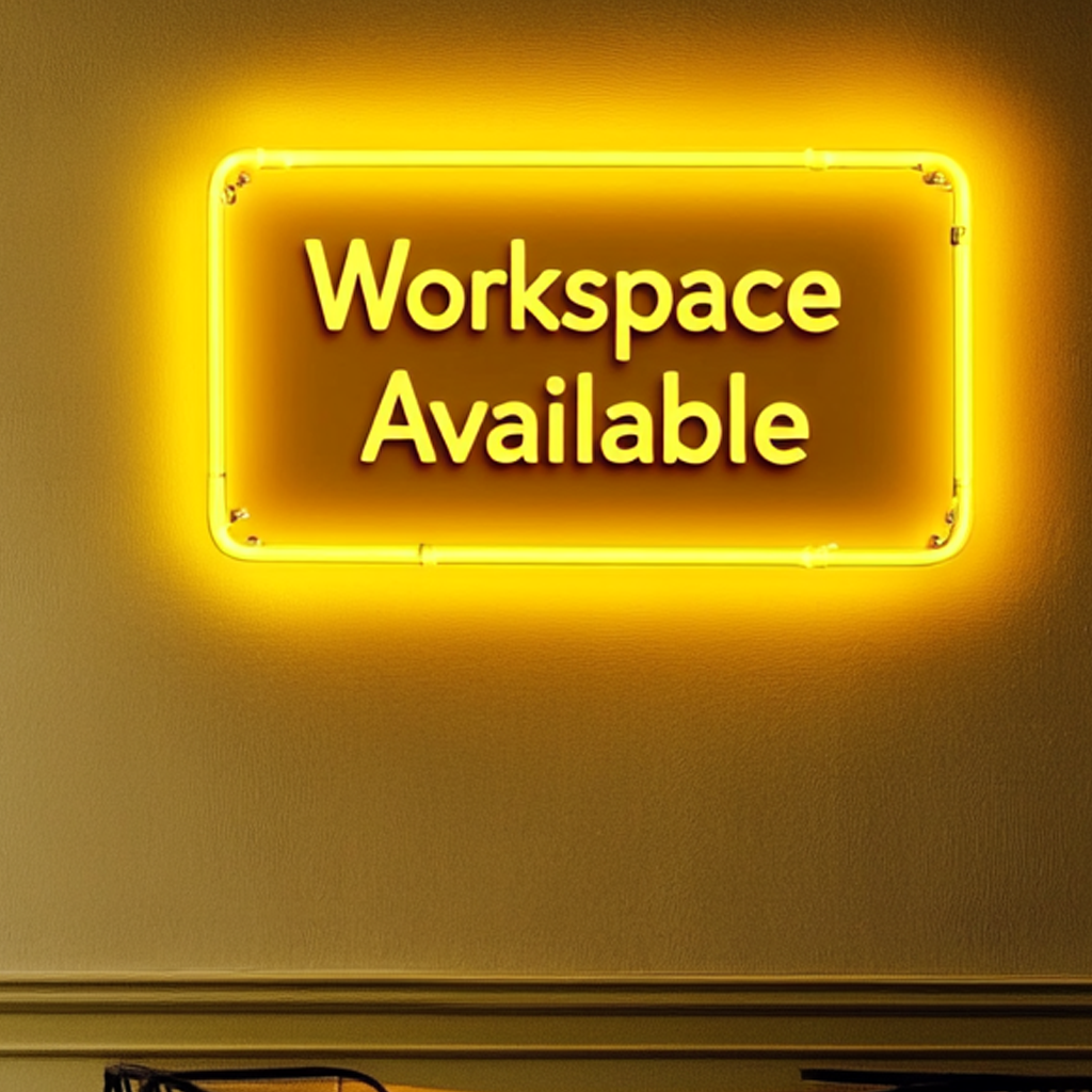 "Workspace Available" - Yellow Neon Sign, 18 Inches
