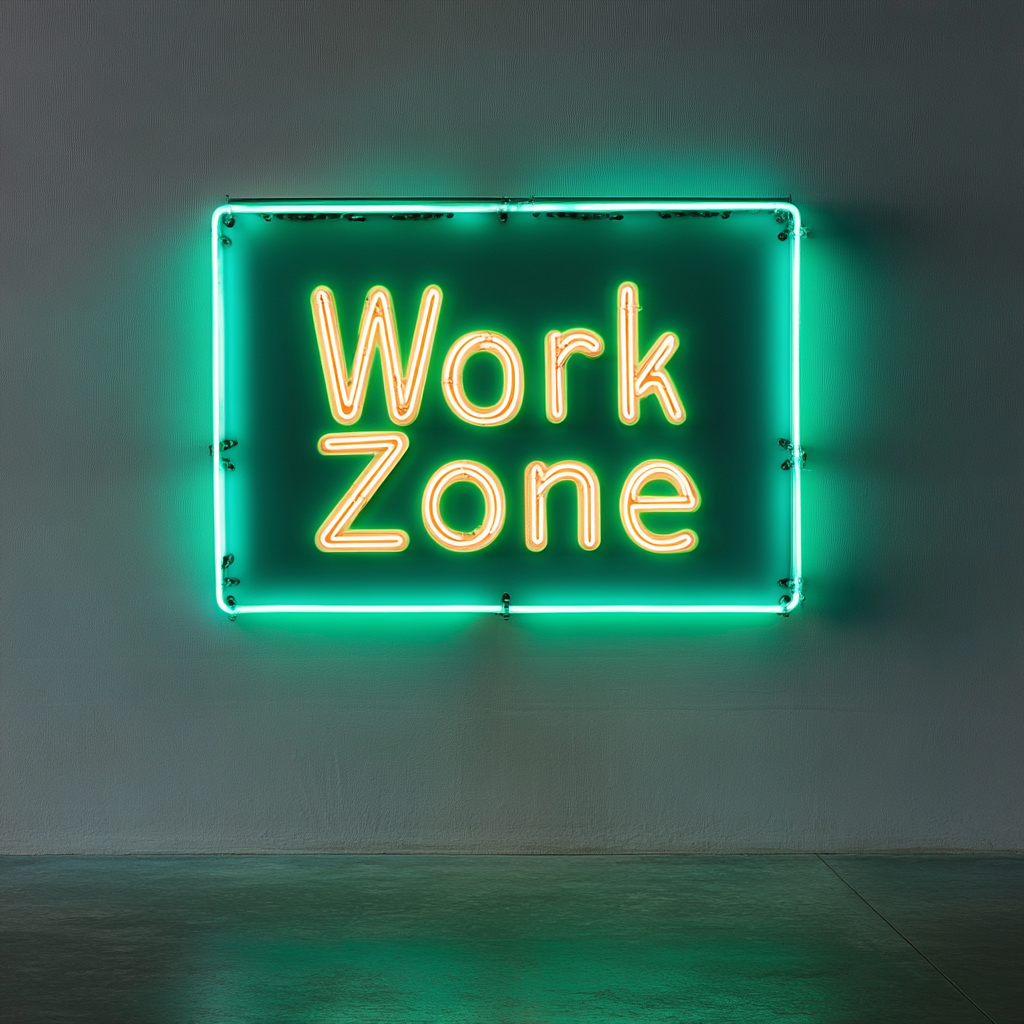 "Work Zone" - Green Neon Sign, 24 Inches