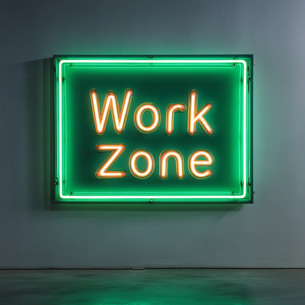 "Work Zone" - Green Neon Sign, 24 Inches