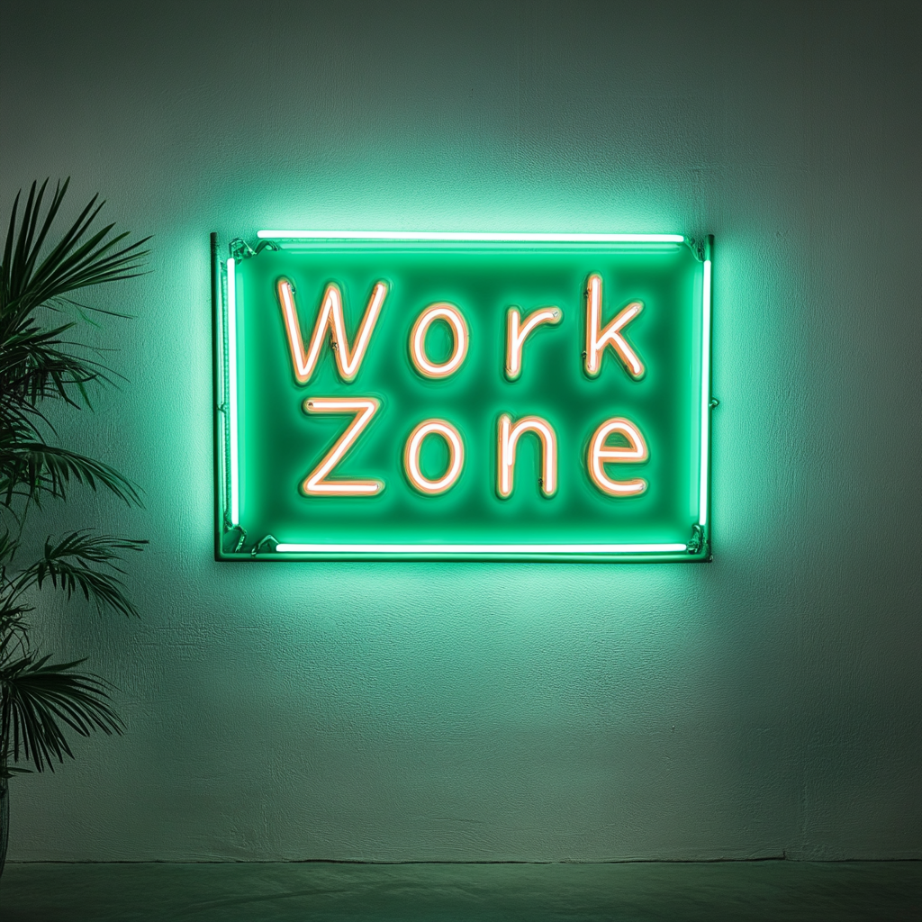 "Work Zone" - Green Neon Sign, 18 Inches