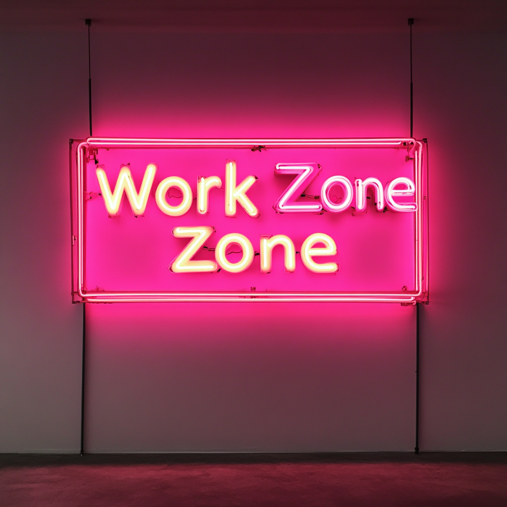 "Work Zone" - Pink Neon Sign, 18 Inches