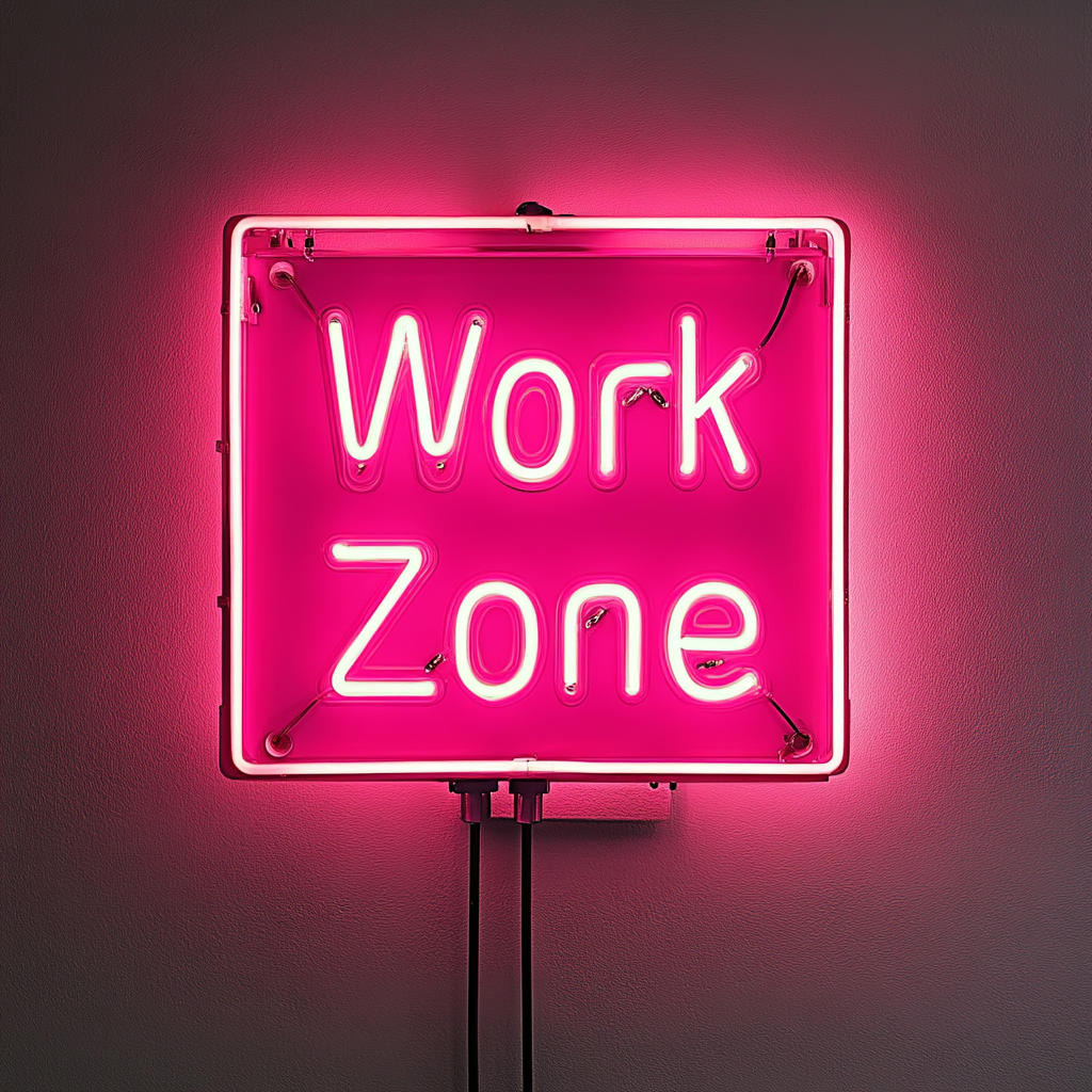 "Work Zone" - Pink Neon Sign, 18 Inches
