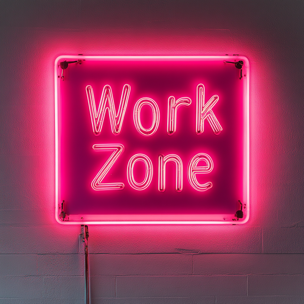 "Work Zone" - Pink Neon Sign, 18 Inches