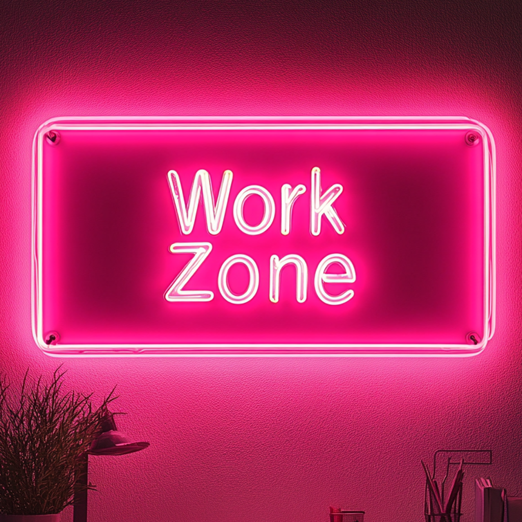 "Work Zone" - Pink Neon Sign, 18 Inches