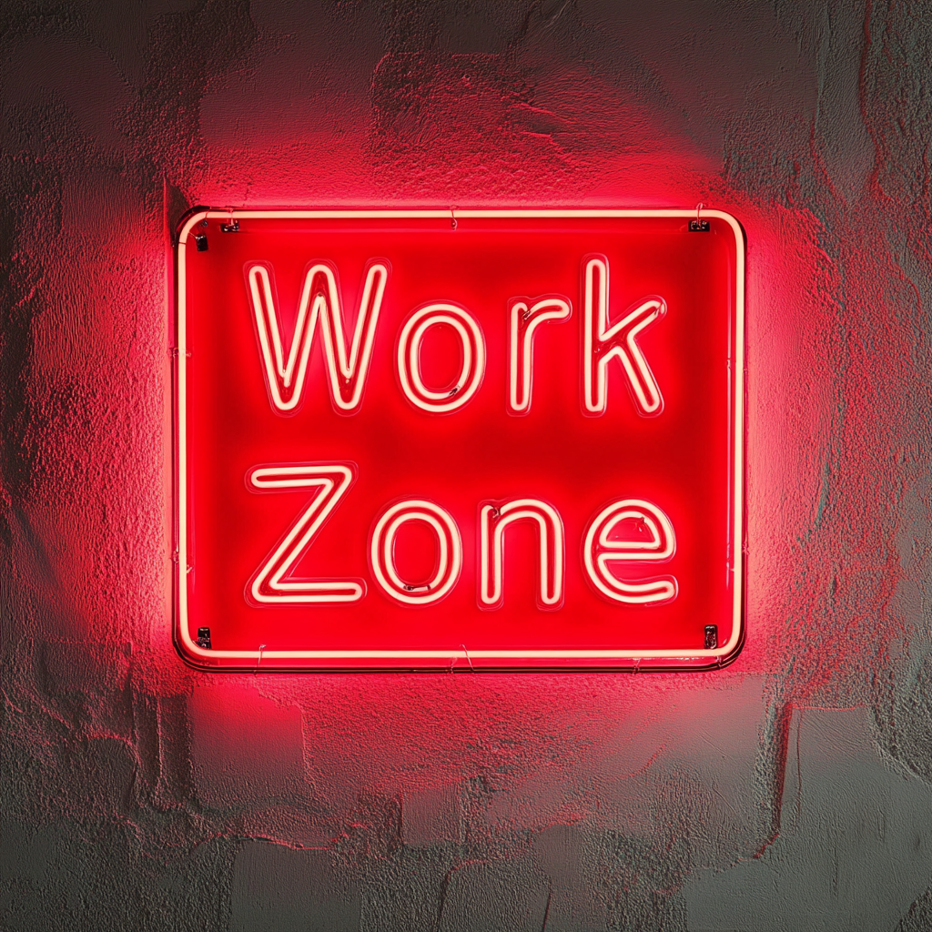 "Work Zone" - Red Neon Sign, 18 Inches