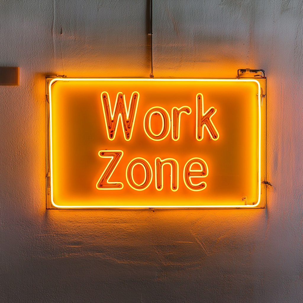 "Work Zone" - Yellow Neon Sign, 18 Inches