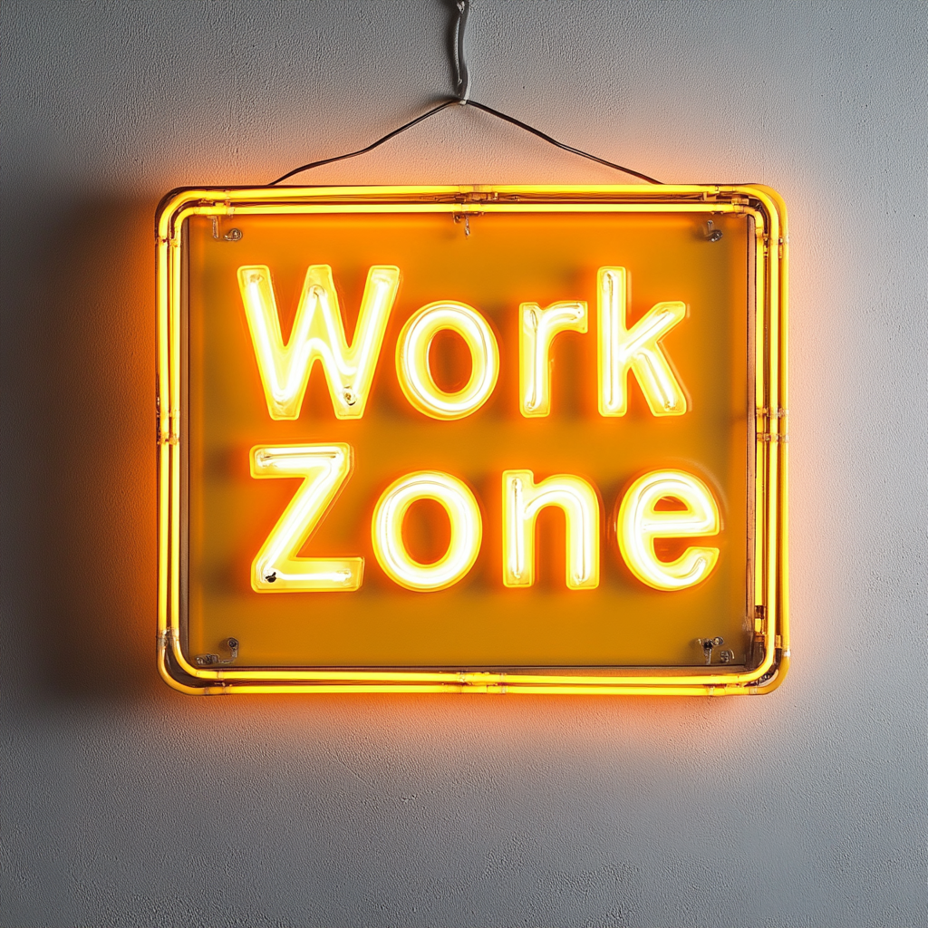 "Work Zone" - Yellow Neon Sign, 18 Inches
