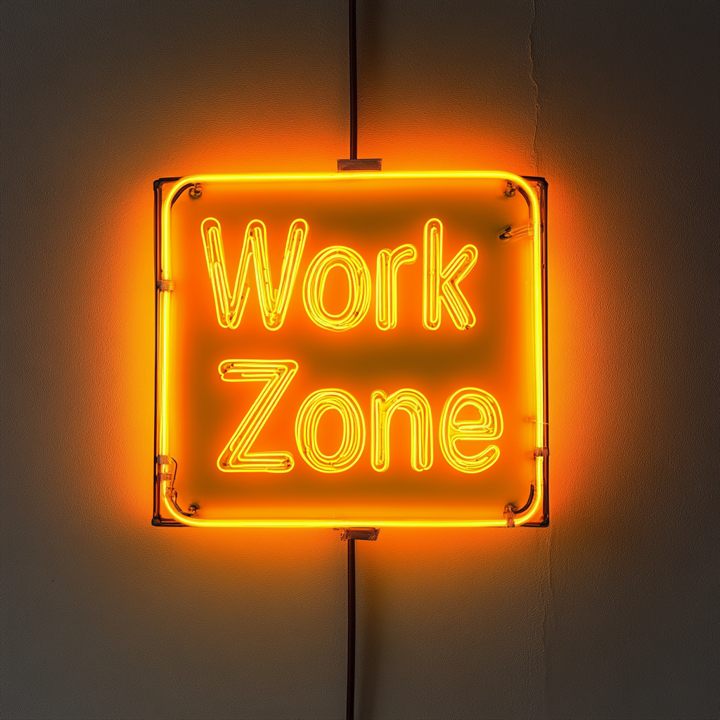 "Work Zone" - Yellow Neon Sign, 18 Inches