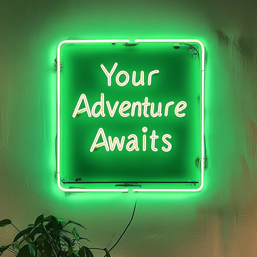 "Your Adventure Awaits" - Green Neon Sign, 18 Inches