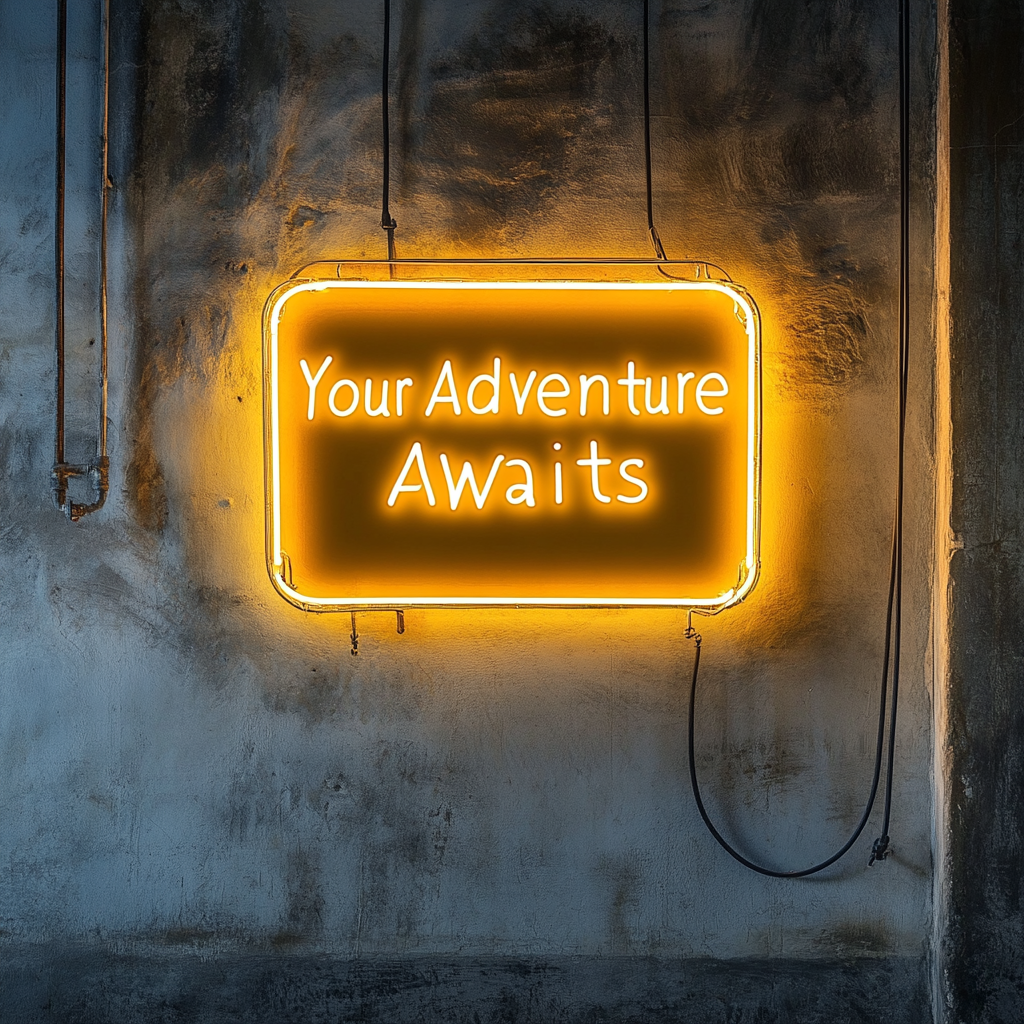 "Your Adventure Awaits" - Yellow Neon Sign, 18 Inches
