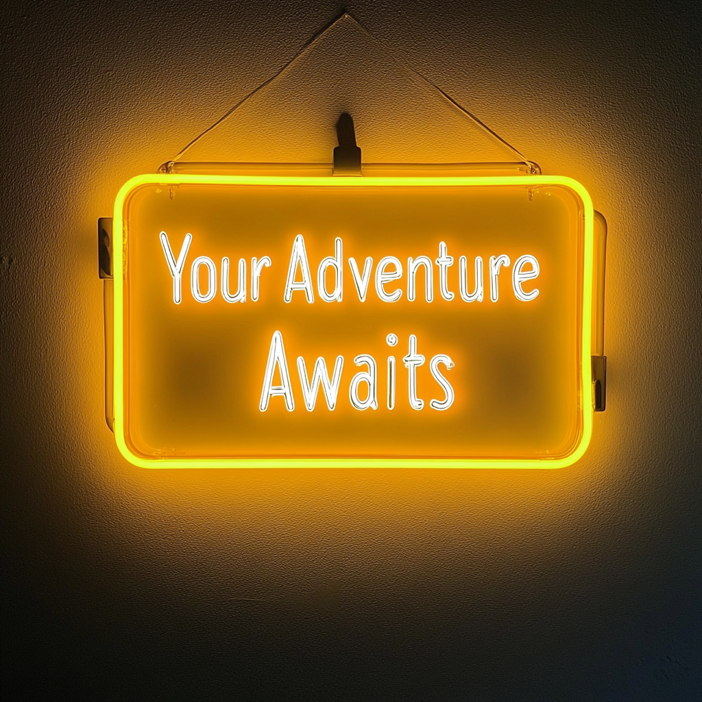"Your Adventure Awaits" - Yellow Neon Sign, 18 Inches