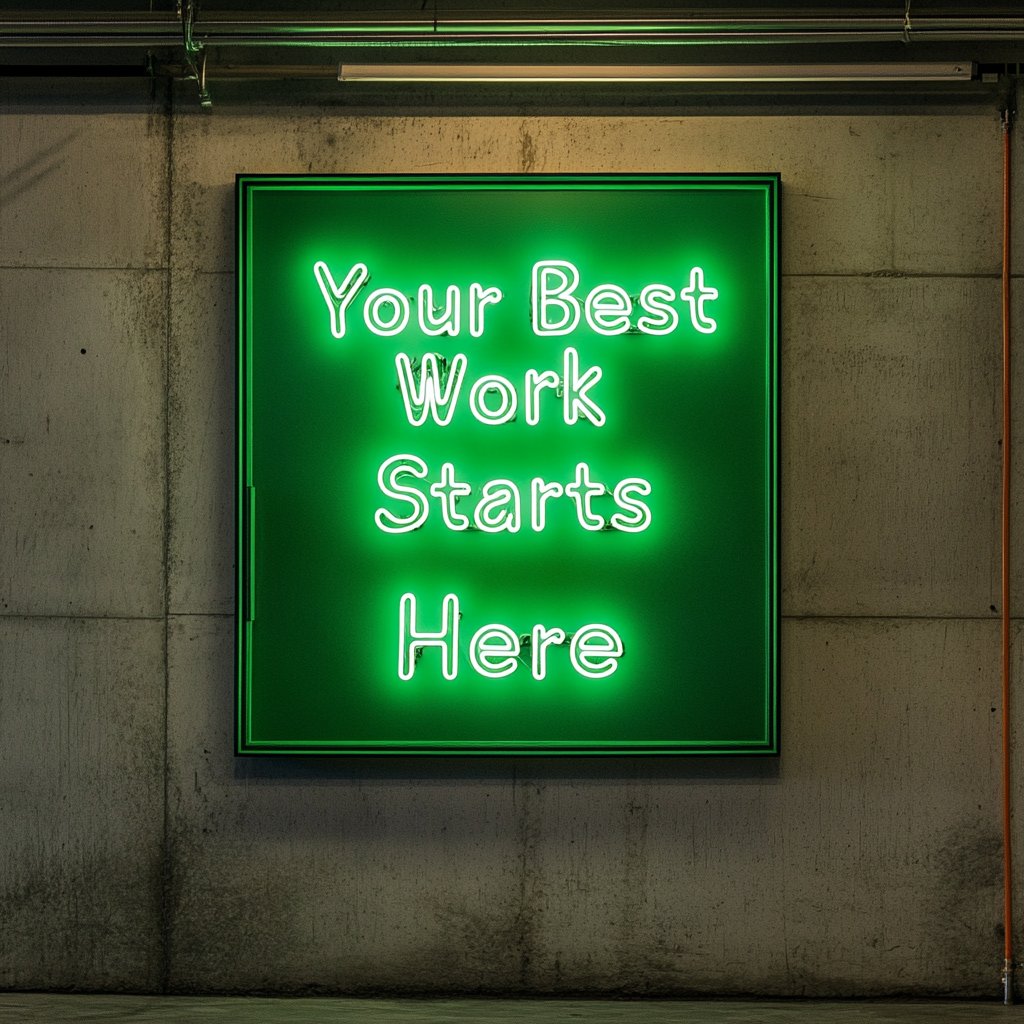 "Your Best Work Starts Here" - Green Neon Sign, 18 Inches