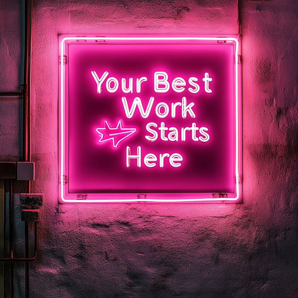 "Your Best Work Starts Here" - Pink Neon Sign, 18 Inches