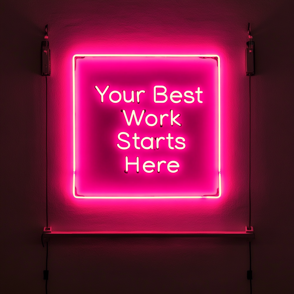 "Your Best Work Starts Here" - Pink Neon Sign, 18 Inches