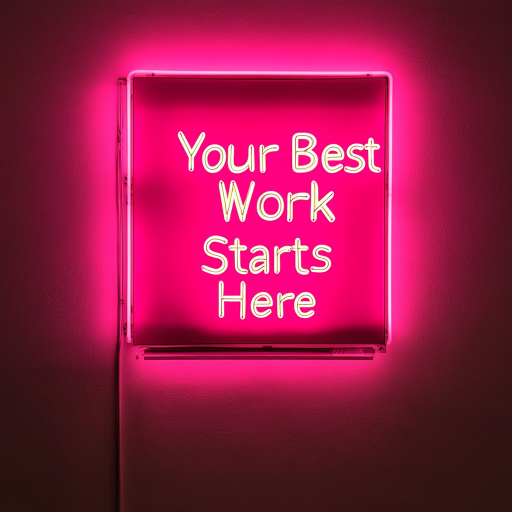 "Your Best Work Starts Here" - Pink Neon Sign, 18 Inches
