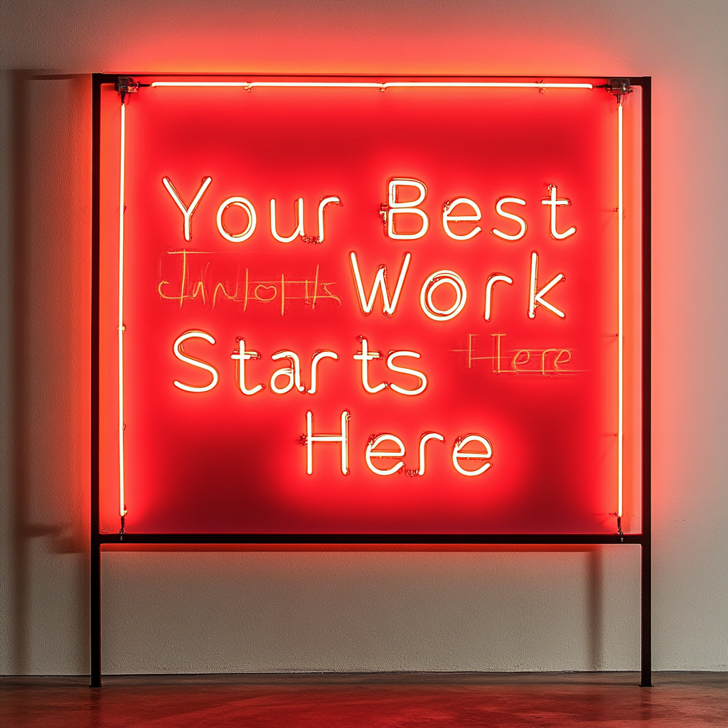 "Your Best Work Starts Here" - Red Neon Sign, 18 Inches