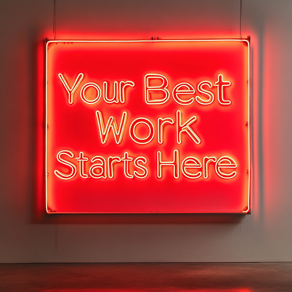 "Your Best Work Starts Here" - Red Neon Sign, 18 Inches