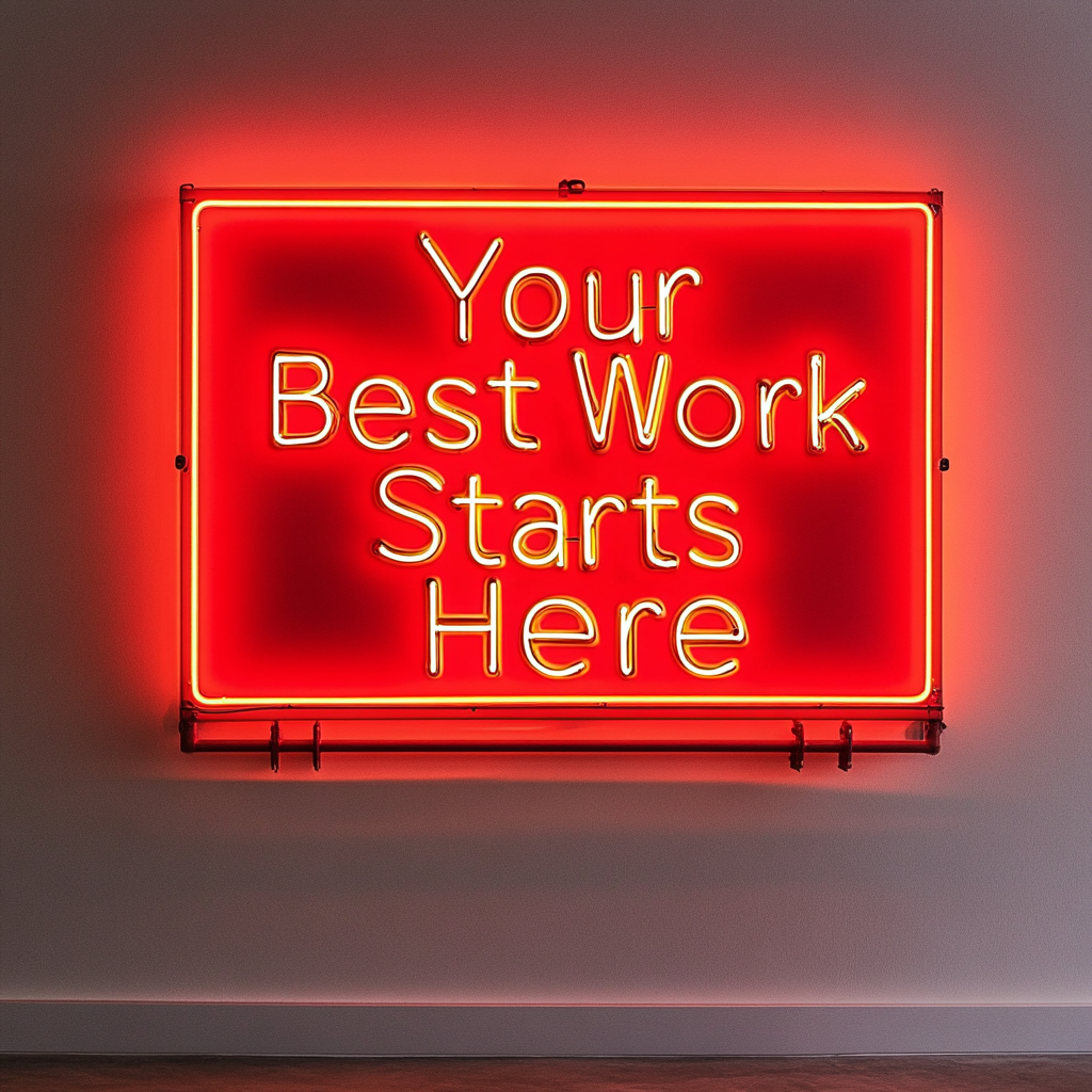 "Your Best Work Starts Here" - Red Neon Sign, 18 Inches