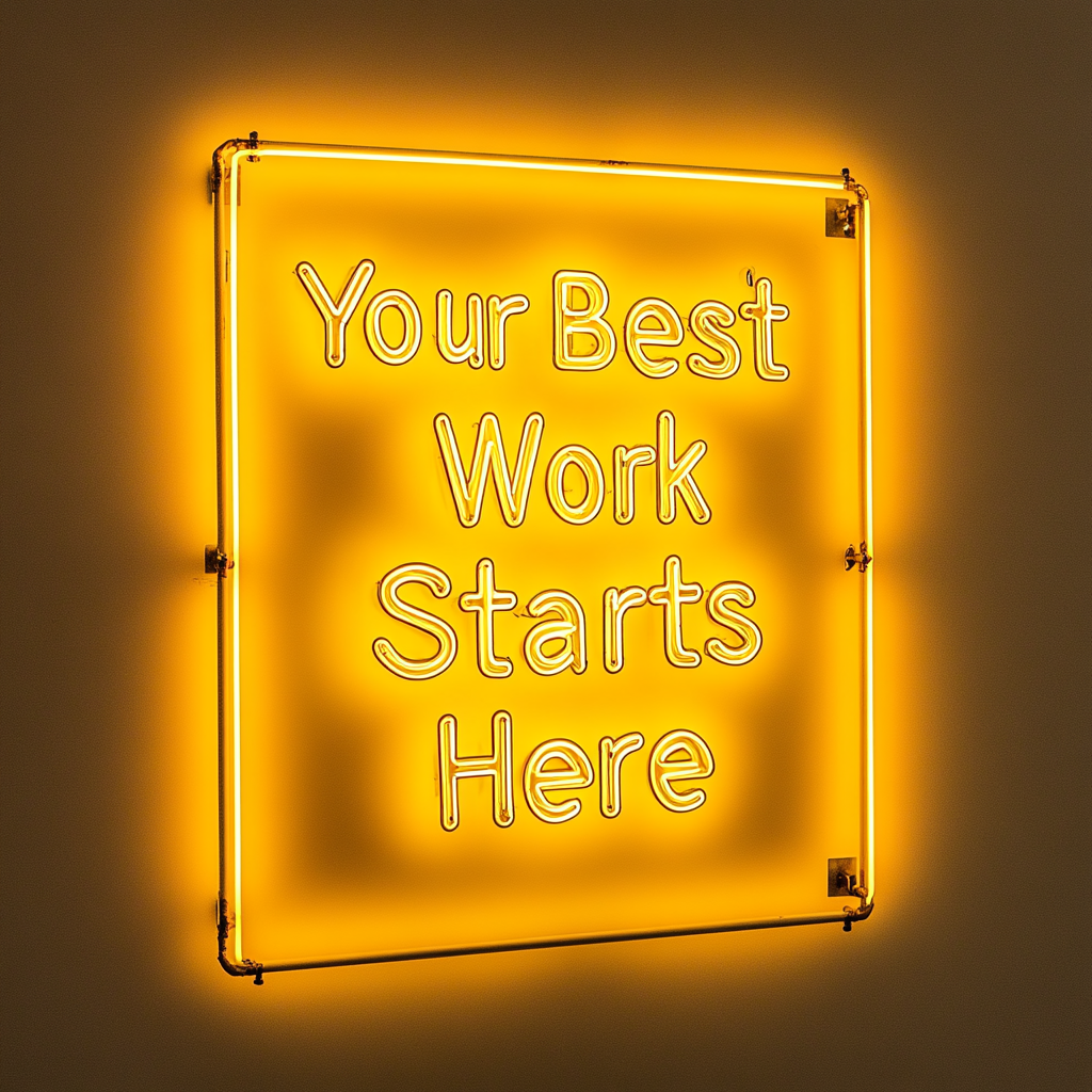 "Your Best Work Starts Here" - Yellow Neon Sign, 18 Inches