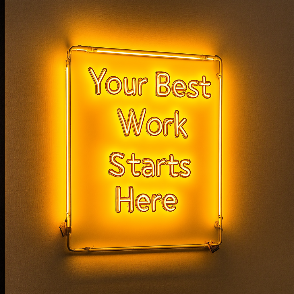 "Your Best Work Starts Here" - Yellow Neon Sign, 18 Inches
