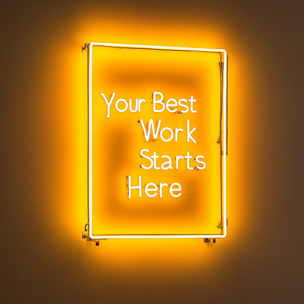 "Your Best Work Starts Here" - Yellow Neon Sign, 18 Inches