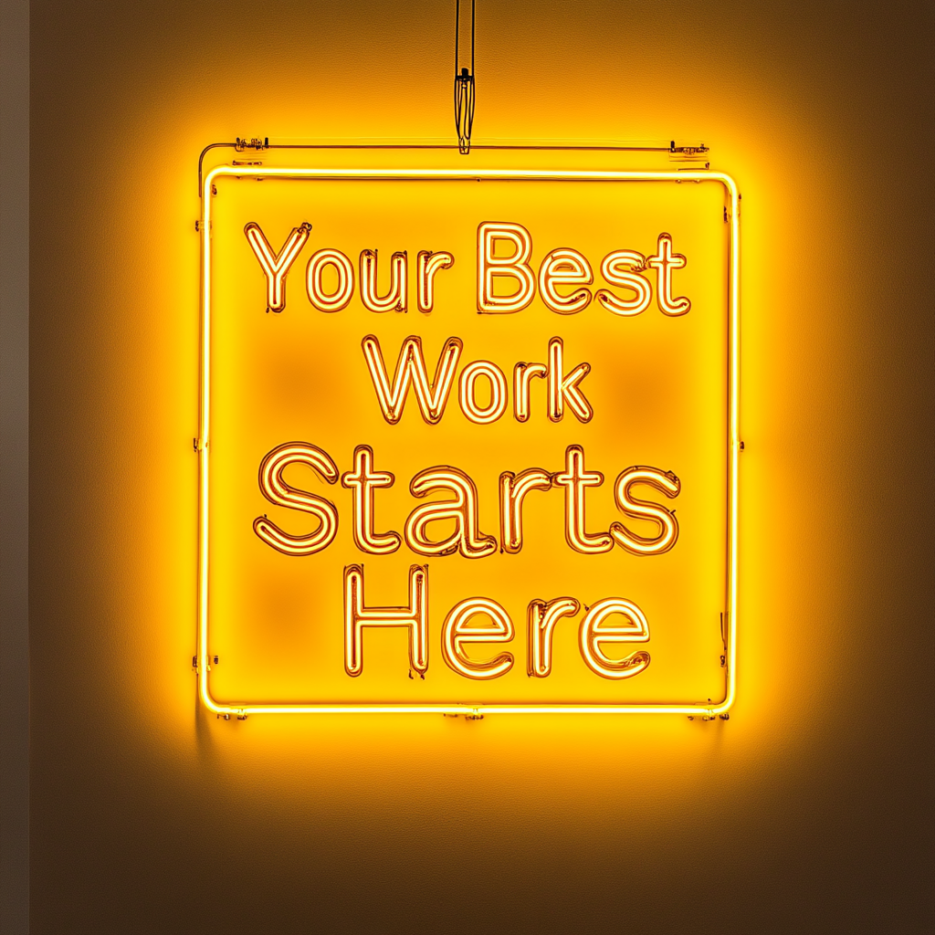 "Your Best Work Starts Here" - Yellow Neon Sign, 24 Inches