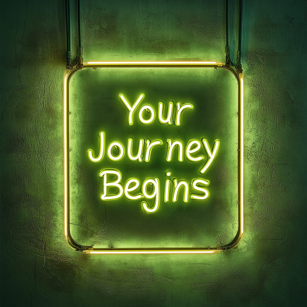 "Your Journey Begins" - Green Neon Sign, 18 Inches
