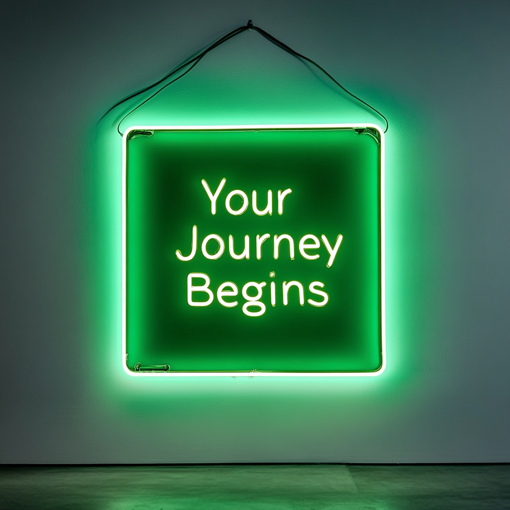 "Your Journey Begins" - Green Neon Sign, 18 Inches