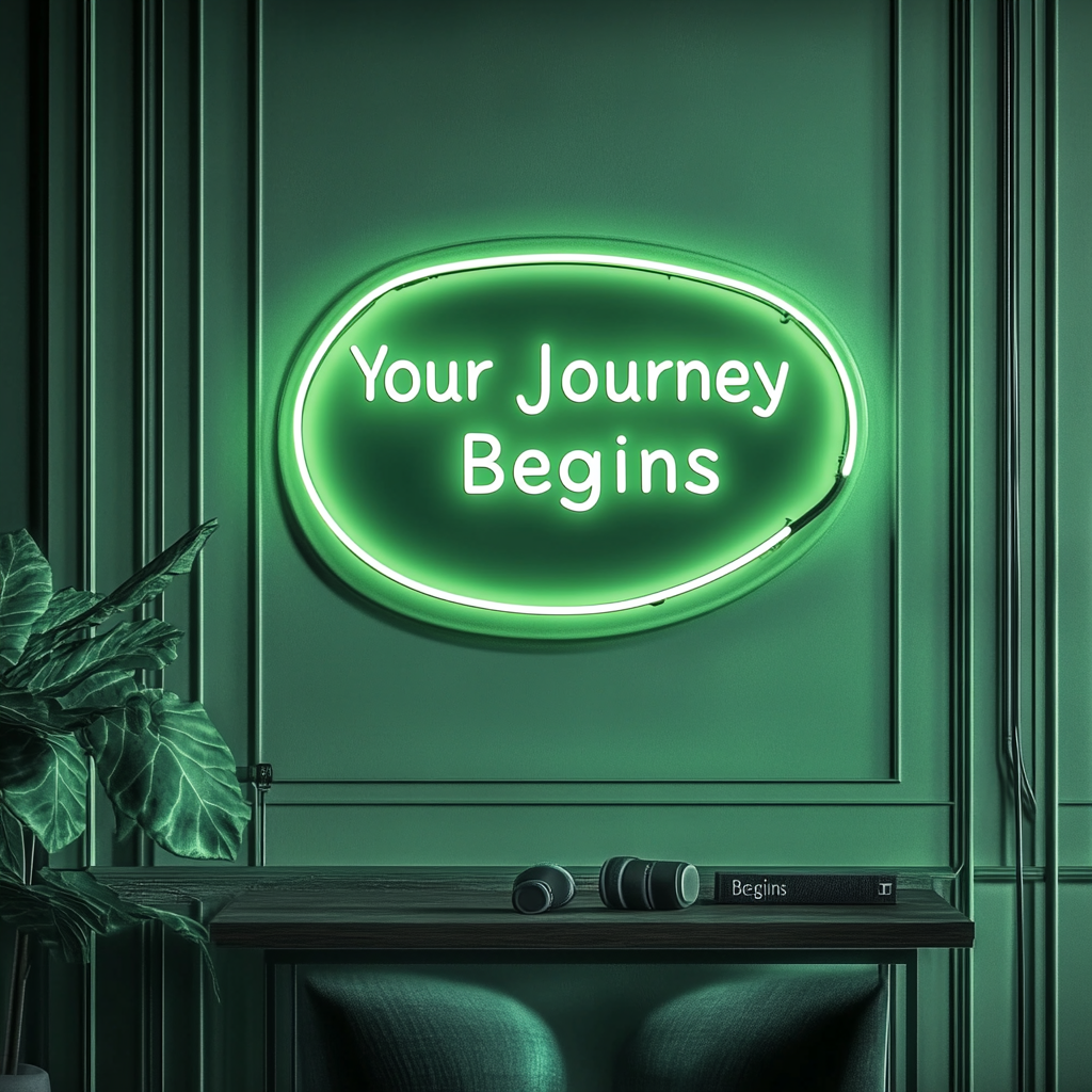 "Your Journey Begins" - Green Neon Sign, 18 Inches