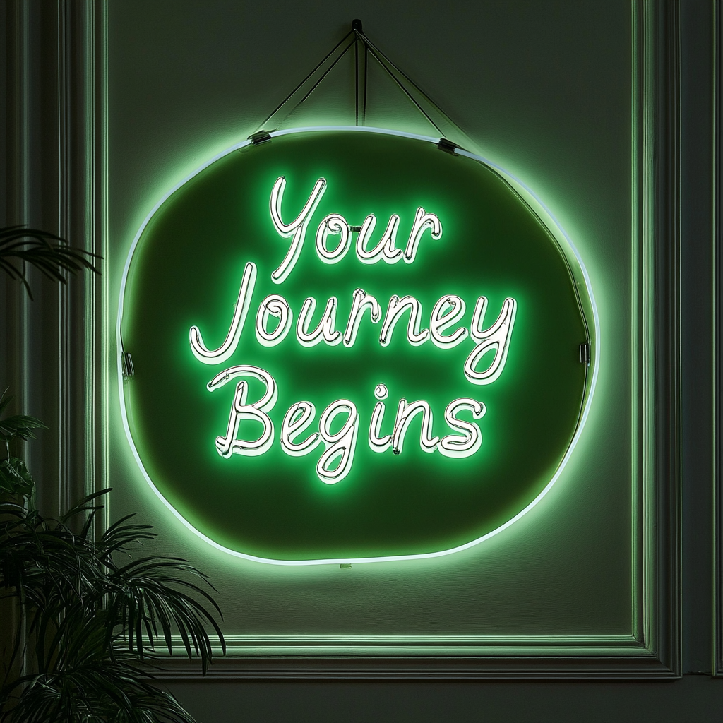 "Your Journey Begins" - Green Neon Sign, 18 Inches