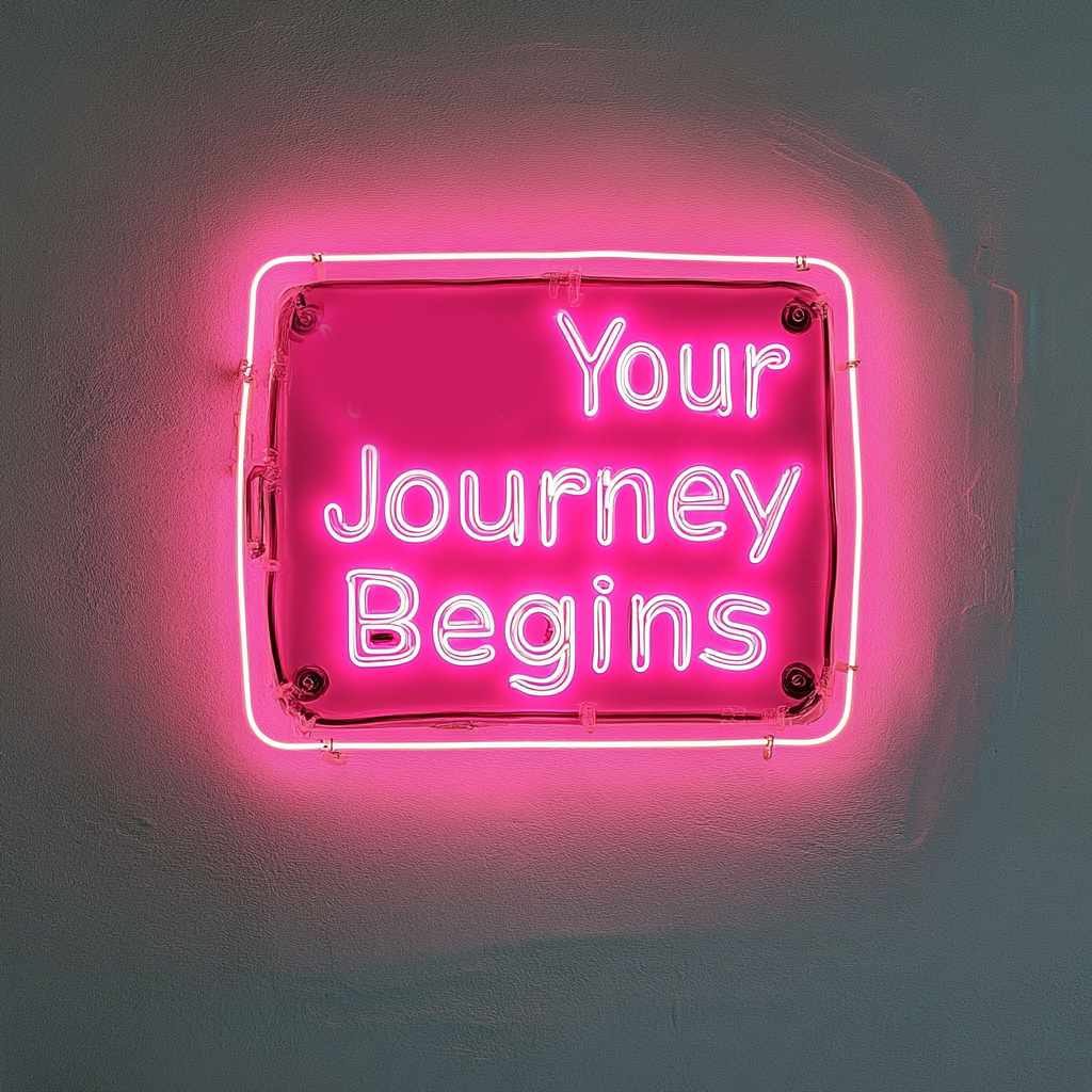"Your Journey Begins" - Pink Neon Sign, 18 Inches