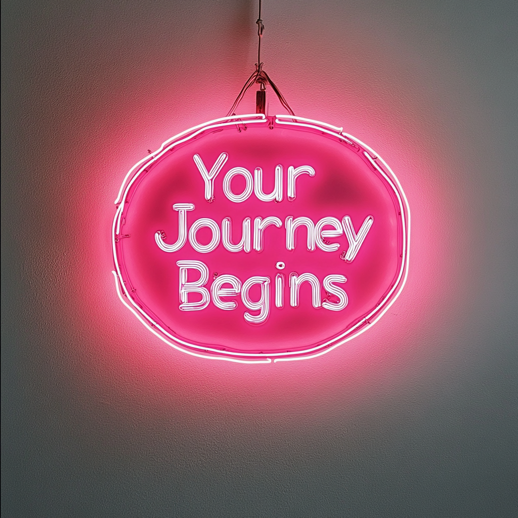 "Your Journey Begins" - Pink Neon Sign, 18 Inches