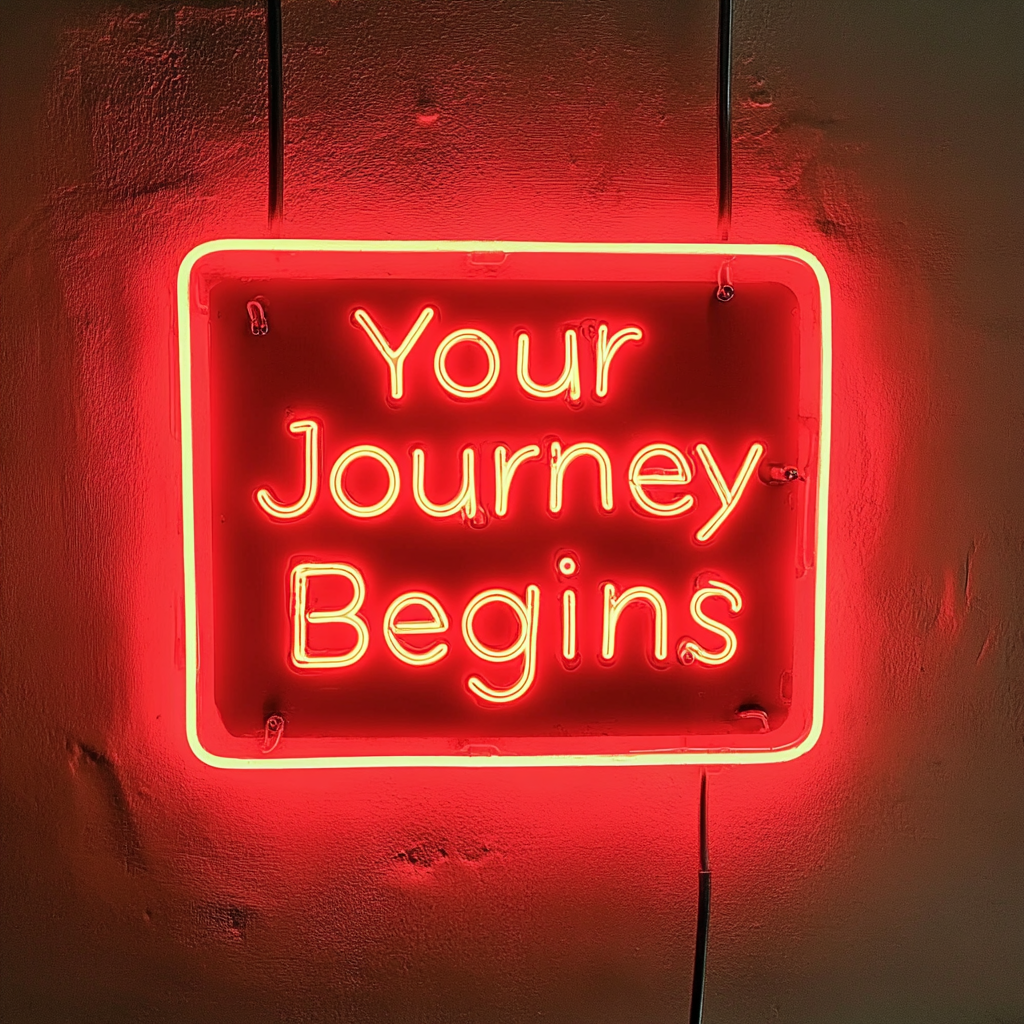 "Your Journey Begins" - Red Neon Sign, 18 Inches