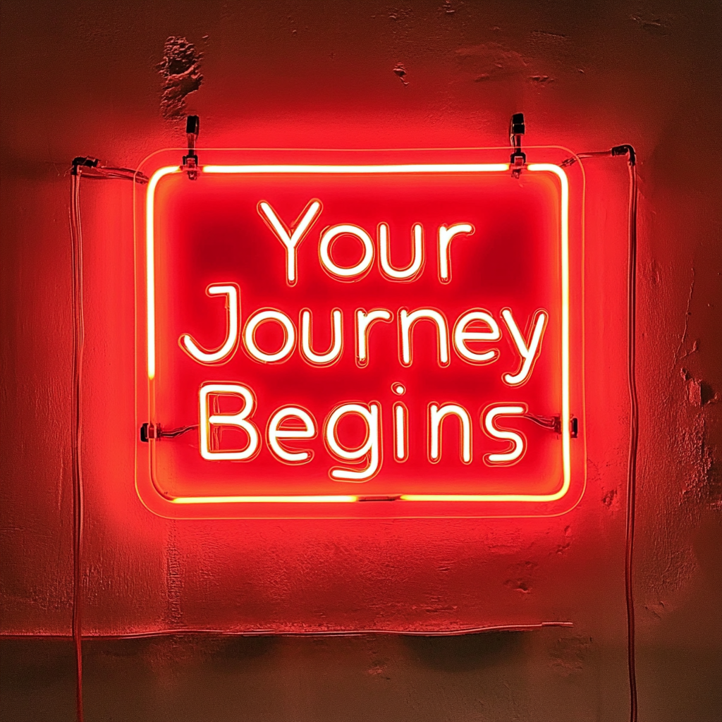 "Your Journey Begins" - Red Neon Sign, 18 Inches