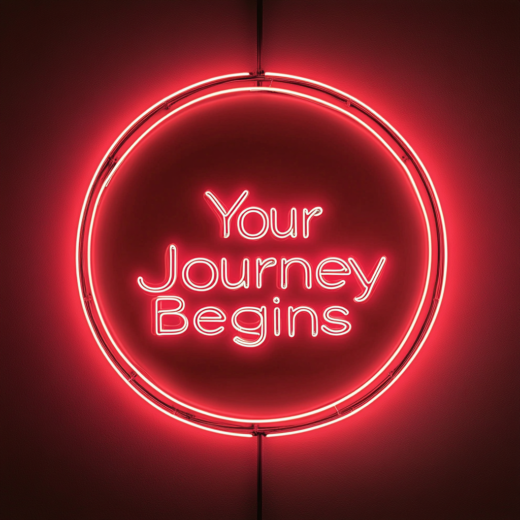 "Your Journey Begins" - Red Neon Sign, 18 Inches