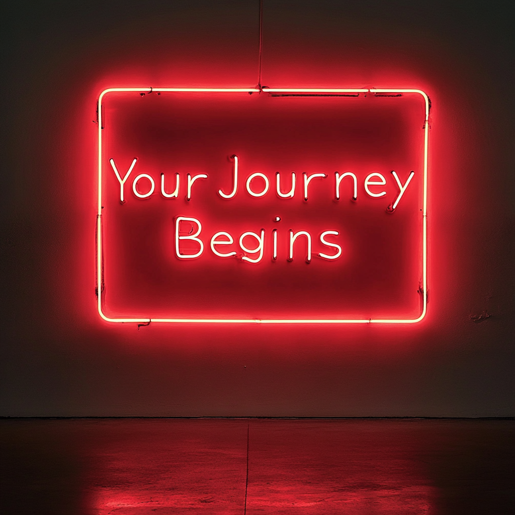 "Your Journey Begins" - Red Neon Sign, 18 Inches