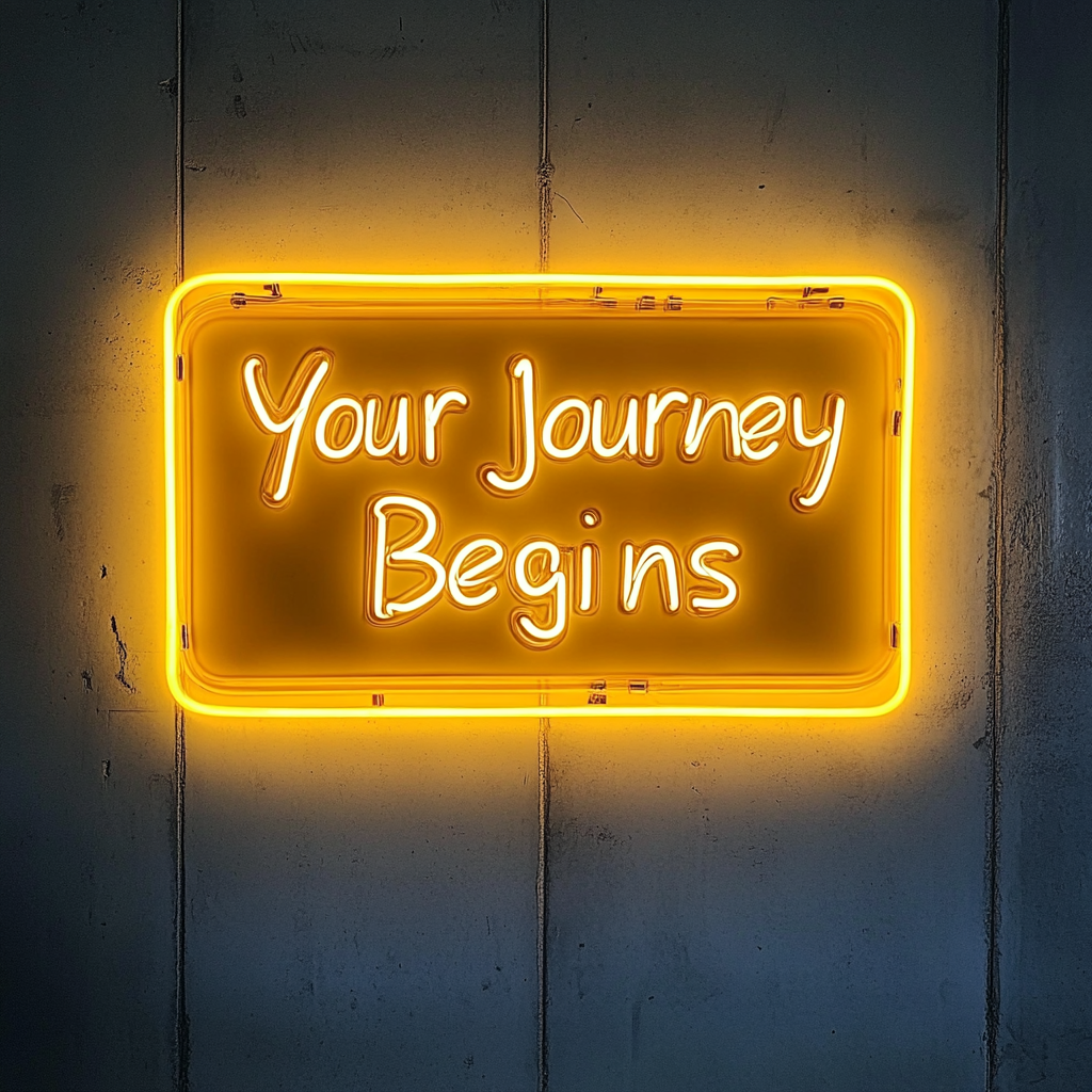 "Your Journey Begins" - Yellow Neon Sign, 18 Inches