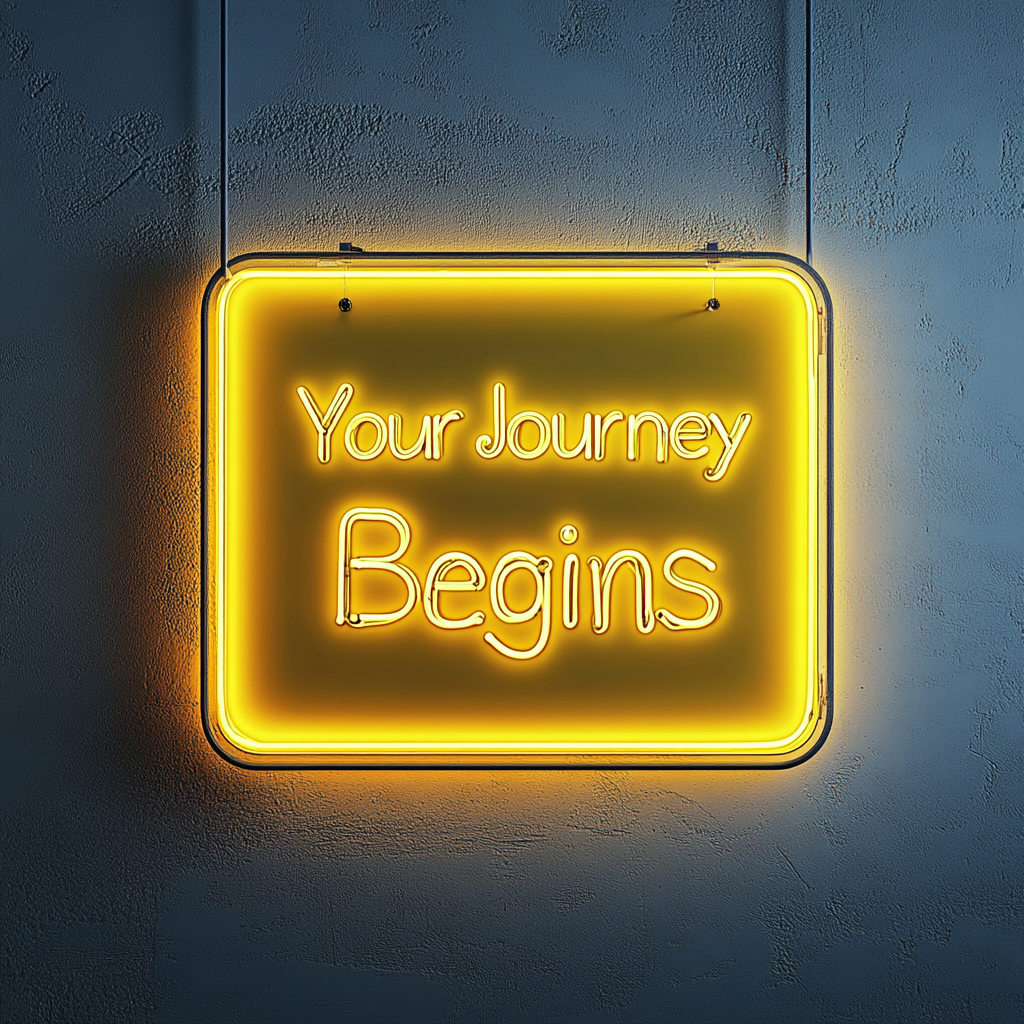"Your Journey Begins" - Yellow Neon Sign, 18 Inches