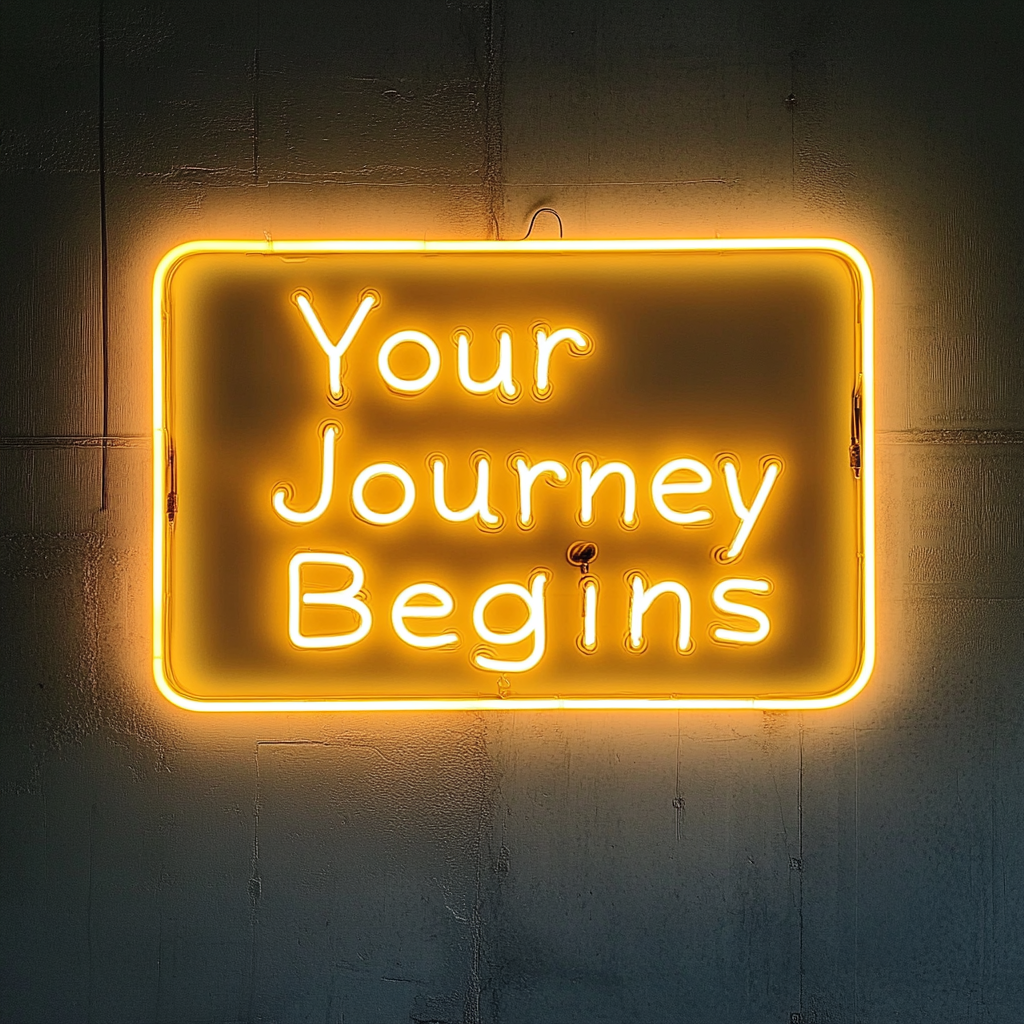 "Your Journey Begins" - Yellow Neon Sign, 18 Inches